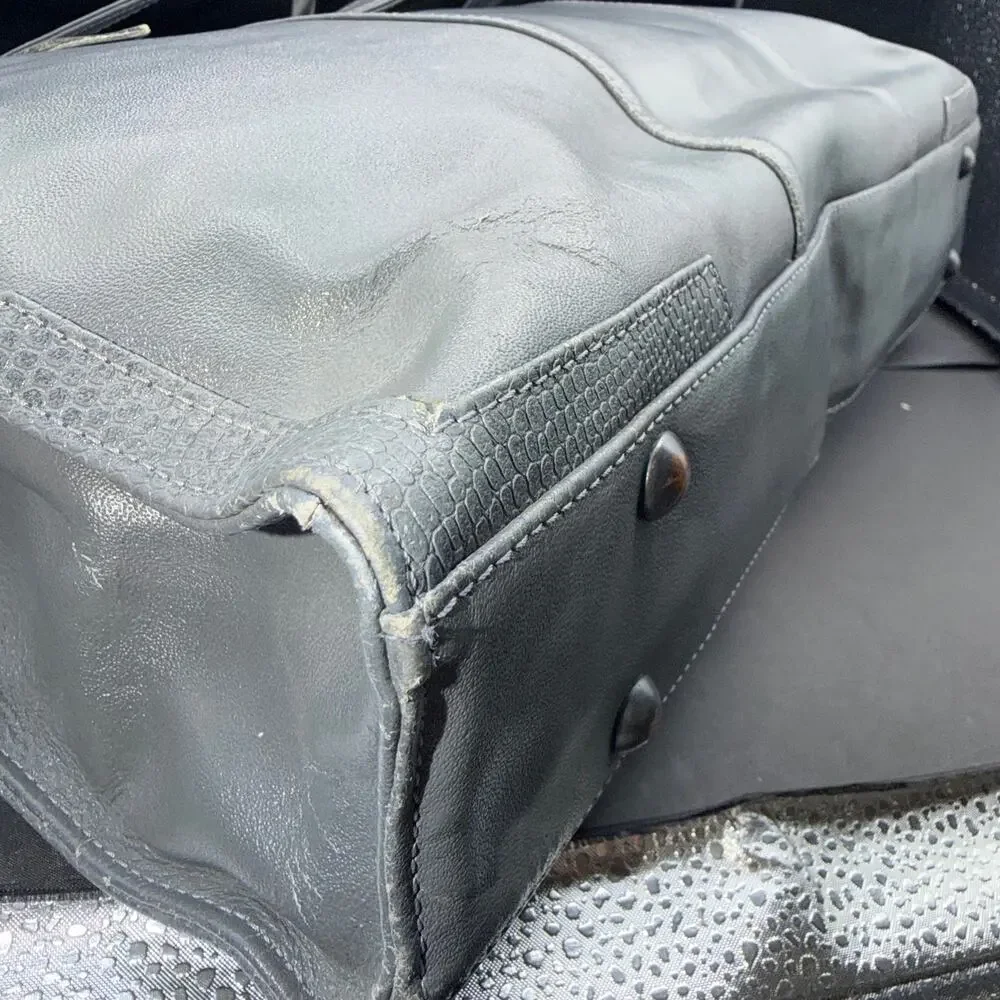 Vintage Genuine Leather Gray Tote Bag Made in Brazil Large Shoulder Purse